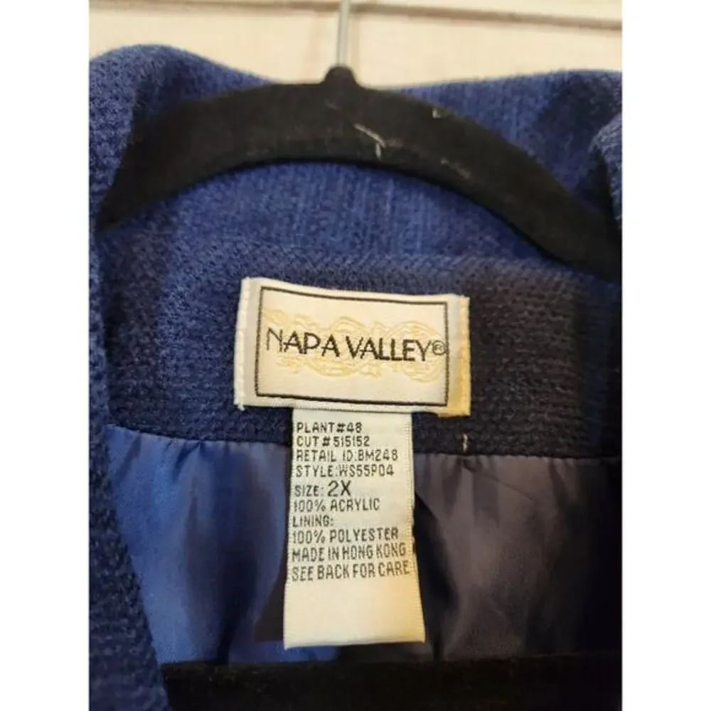 Napa Valley Womens Blue Embroidered Floral‎ Button Front Blazer Jacket Sz 2X
